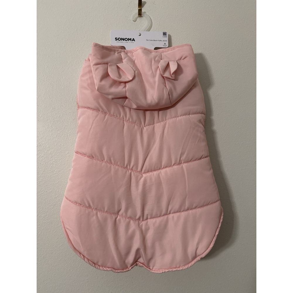 Sonoma Goods For Life Pet Puffer‎ Jacket Pink XL Dog Coat w/ Hood & Ears – New